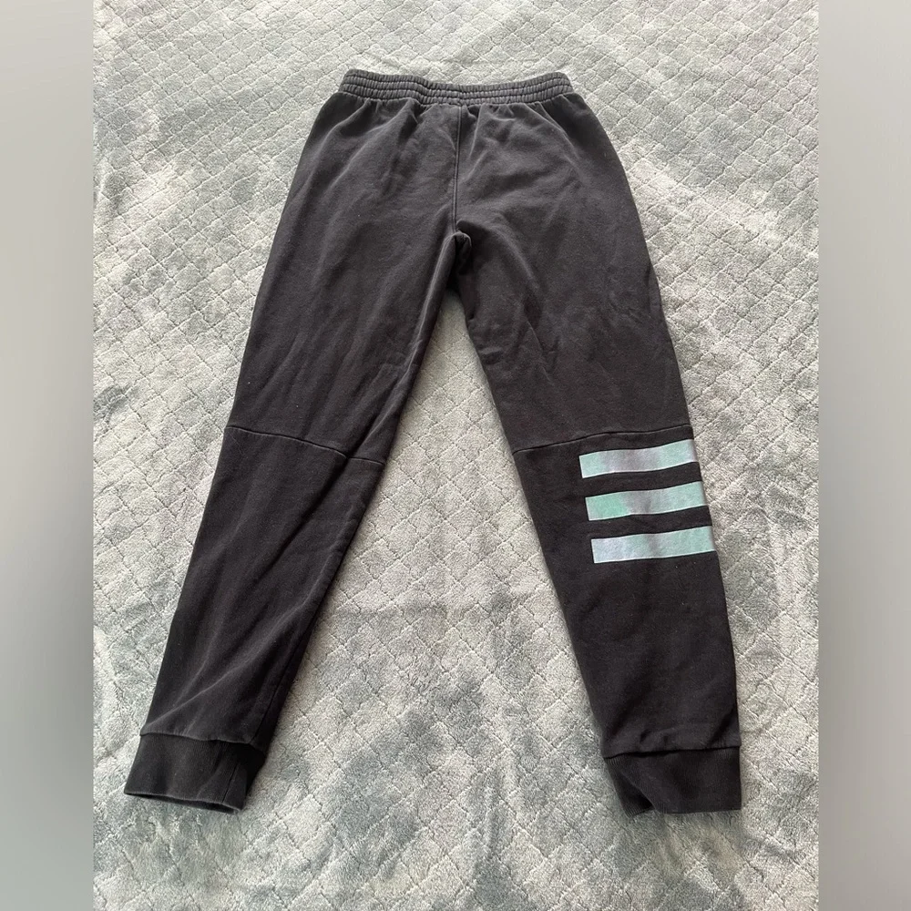 Adidas Youth Boys Black Fleece Joggers Iridescent Stripes Size M 10-12‎